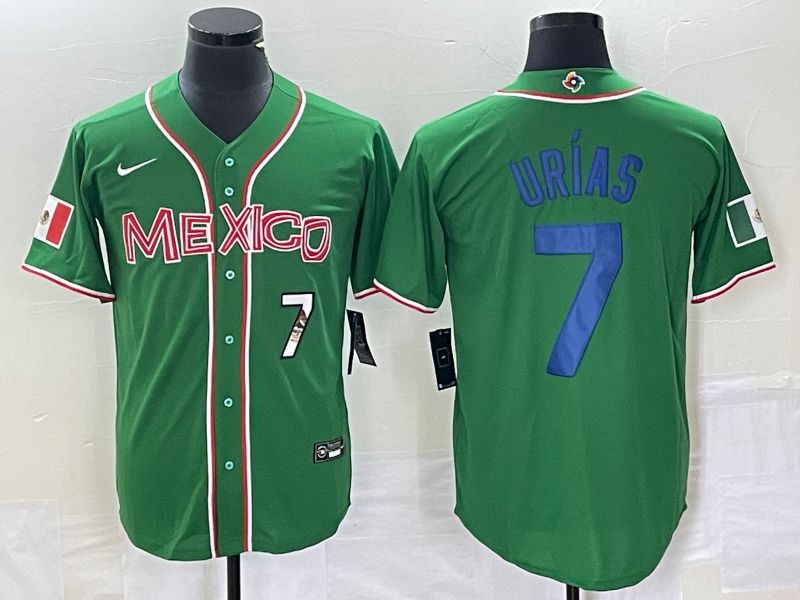 Men 2023 World Cub Mexico 7 Urias Green blue Nike MLB Jersey15